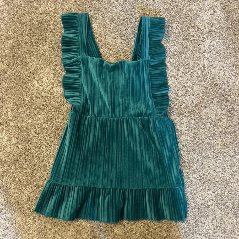 Btween Girls Green Crushed Velvet Ruffle‎ Strappy Christmas Party Dress Size 3T